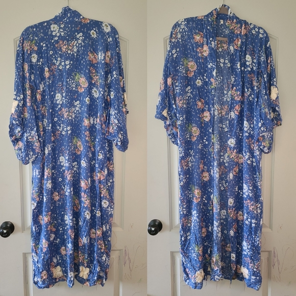 Rare Spell Designs Blue Sundancer Maxi Kimono Duster OS floral embroidered robe - Picture 11 of 17